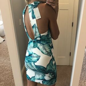 Green/Blue and White Leaf Printed Midi Dress